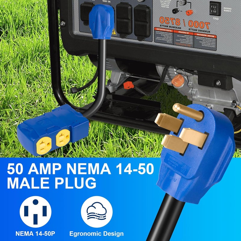 KTOEBYCO 50 Amp to 20 Amp 110V RV Distribution Adapter, NEMA 14-50P Male to 4 X 5-20R/15R Female RV Generator Adapter with 4-Prong to Mutiple Household Outlet w/ 20amp Circuit Breaker, UL Listed, 1.5FT - Image 4